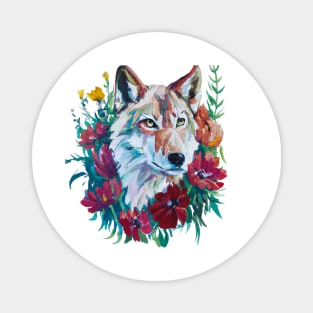 Wolf painting floral wreath, nature lover design Magnet